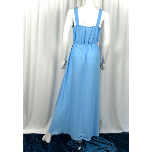 Vintage 1960’s Chiffon Belted Maxi Dress + Matching Floral Jacket in Blue • S/M - Picture 10 of 10